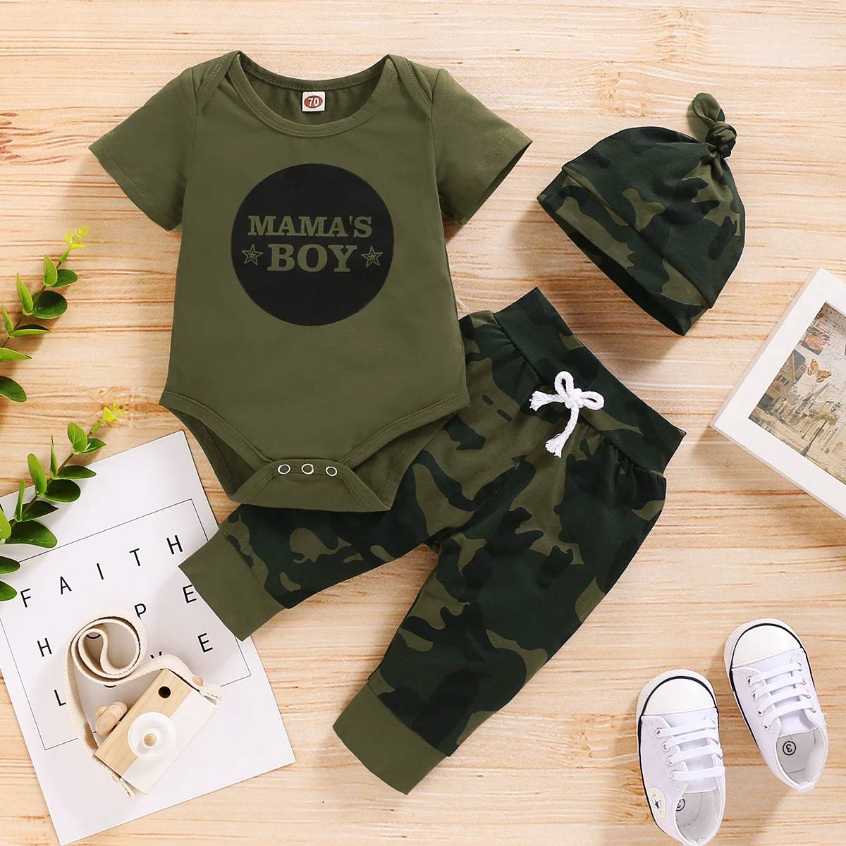 Newborn Baby Boy and Girl Clothes Set Letter Print Short Sleeve Bodysuit