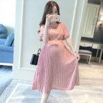 Pregnant Women Summer Dress Petal Collar Sweet Bubble Sleeve Temperament High Waist Maternity Gown Peter Pan Casual Pragnancy Dresses Pregnancy's Care 